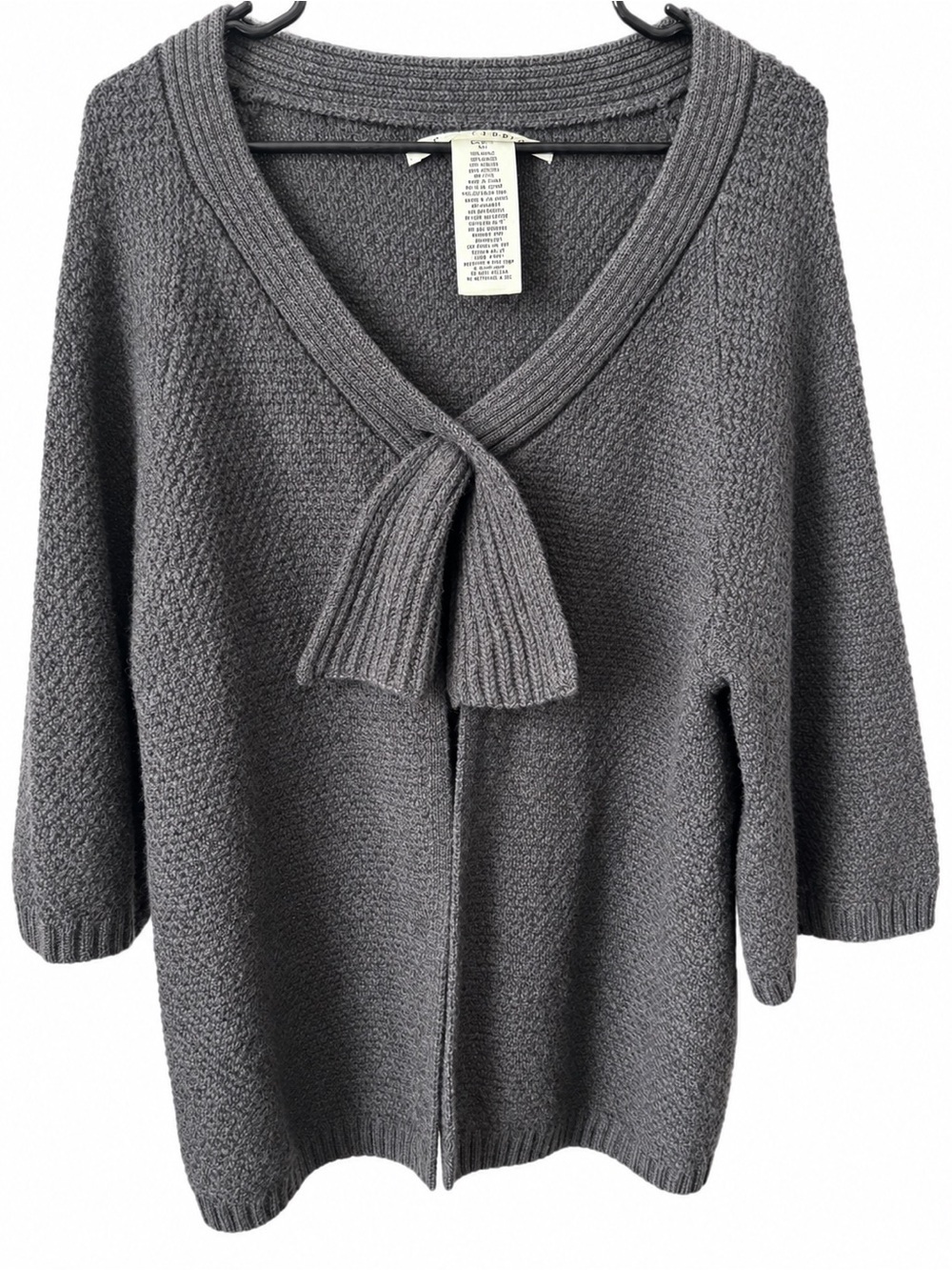 Max Studio 100% Wool Charcoal Tie Front Cardigan Sweater Size L